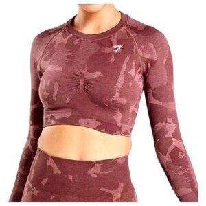 Gymshark Adapt Camo Seamless Long Sleeve Crop Top Maroon S